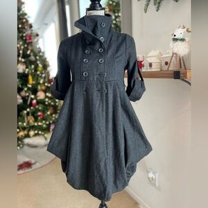 Cecico Dark Gray Wool Blend double breasted  Coat or Shacket with wide pockets.